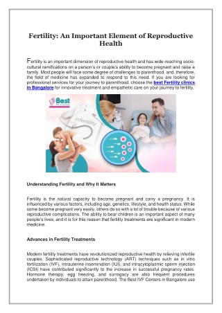 Fertility, A Crucial Aspect of Reproductive Health