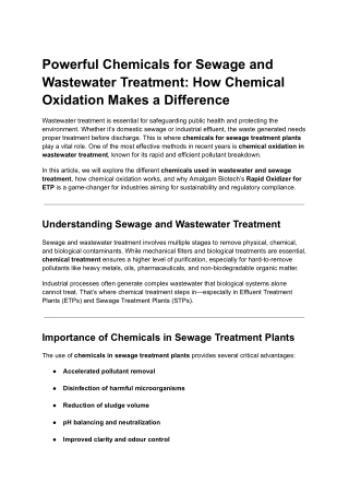 Powerful Chemicals for Sewage and Wastewater Treatment_ How Chemical Oxidation Makes a Difference