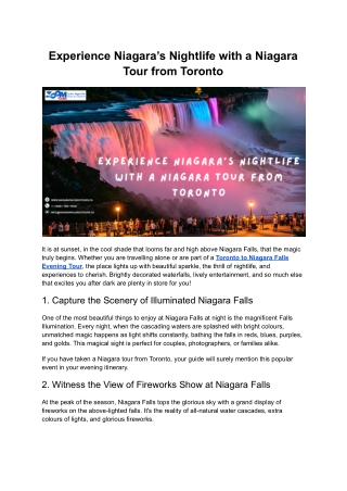 Experience Niagara’s Nightlife with a Niagara Tour from Toronto
