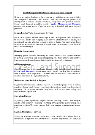 Yacht Management in Monaco with Ocean Land Support