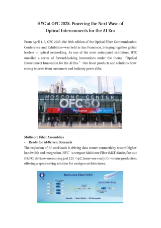 HYC at OFC 2025: Powering the Next Wave of  Optical Interconnects for the AI Era