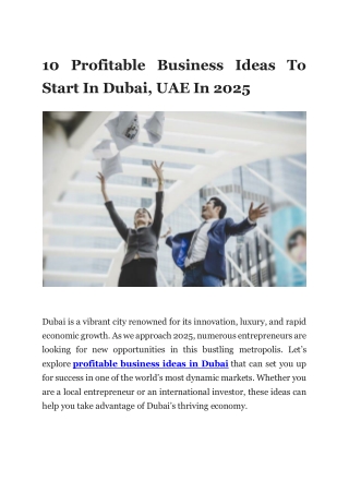10 Profitable Business Ideas To Start In Dubai, UAE In 2025