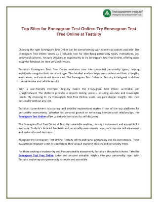 Top Sites for Enneagram Test Online Try Enneagram Test Free Online at Testuity