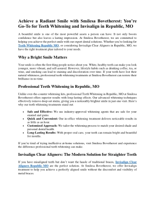 Achieve a Radiant Smile with Smilesa Bovetherest You’re Go-To for Teeth Whitening and Invisalign in Republic, MO