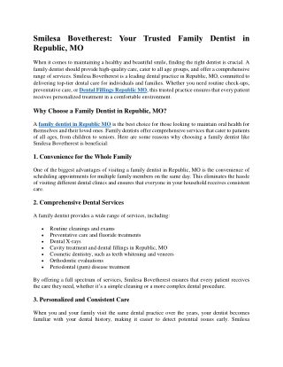 Smilesa Bovetherest Your Trusted Family Dentist in Republic, MO