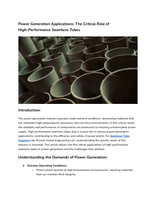 Power Generation Applications_ The Critical Role of High-Performance Seamless Tubes