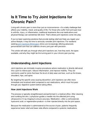 Is It Time to Try Joint Injections for Chronic Pain