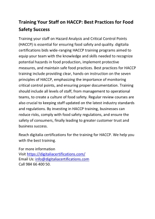 HACCP TRAININGS IN KERALA