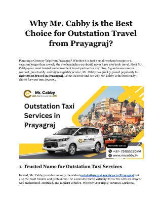 Outstation Taxi Services in Prayagraj - Mr. Cabby