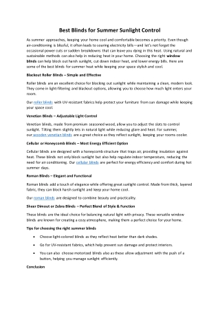 Best Blinds for Summer Sunlight Control