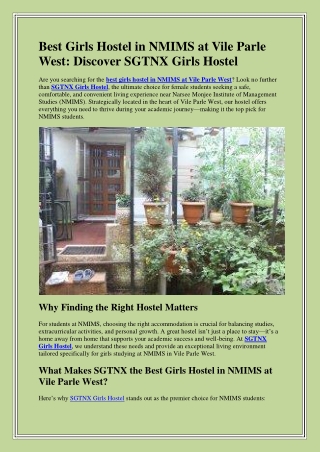 Best Girls Hostel in NMIMS at Vile Parle West