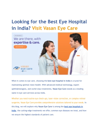 Looking for the Best Eye Hospital in India - Visit Vasan Eye Care