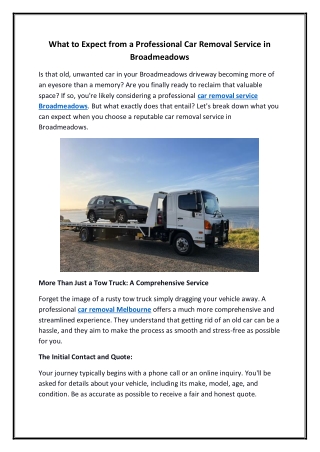 What to Expect from a Professional Car Removal Service in Broadmeadows