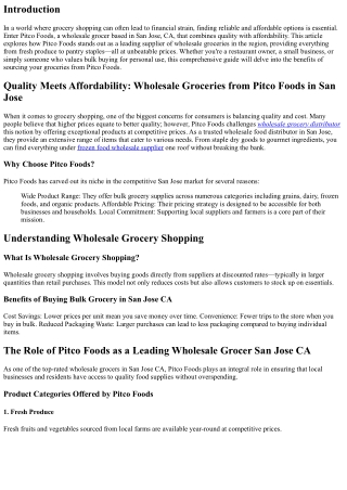 “Quality Meets Affordability: Wholesale Groceries from Pitco Foods in San Jose”