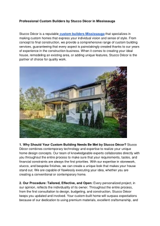 Professional Custom Builders by Stucco Décor in Mississauga