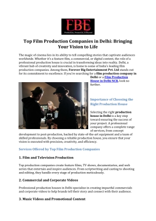 Top Film Production Companies in Delhi -Bringing Your Vision to Life