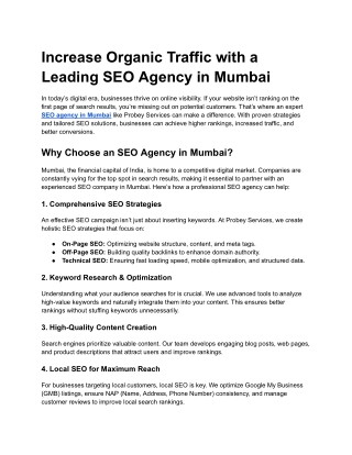 Increase Organic Traffic with a Leading SEO Agency in Mumbai
