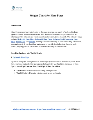 IBR Approved Hose Pipe Manufacturers, Suppliers, and Exporters in India - Mcneil Instrument