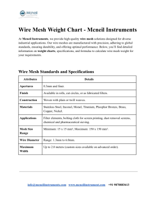 IBR Approved Mesh Wire Manufacturers, Suppliers, and Exporters in India - Mcneil Instrument