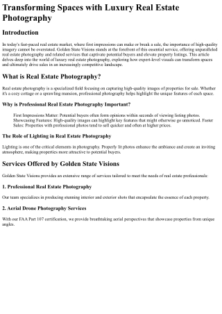 Transforming Spaces with Luxury Real Estate Photography