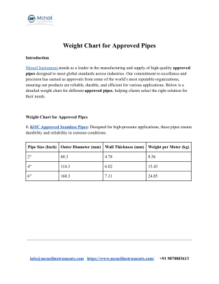 IBR Approved Pipes Manufacturers, Suppliers, and Exporters in India - Mcneil Instrument