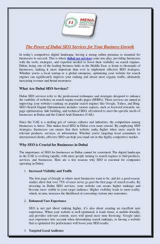 The Power of Dubai SEO Services for Your Business Growth