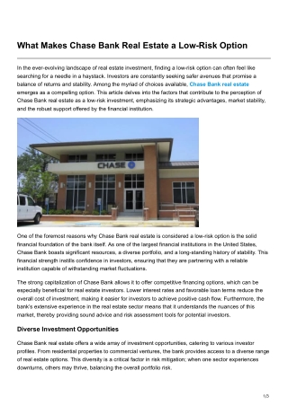 What Makes Chase Bank Real Estate a Low-Risk Option