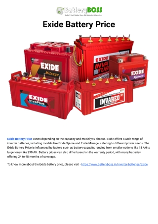 Exide Battery Price