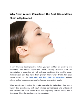 Why Derm Aura is Considered the Best Skin and Hair Clinic in Hyderabad