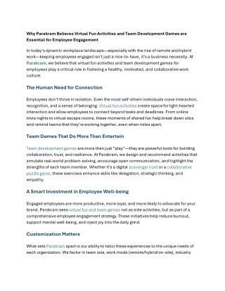 Why Parakram Believes Virtual Fun Activities and Team Development Games are Essential for Employee Engagement