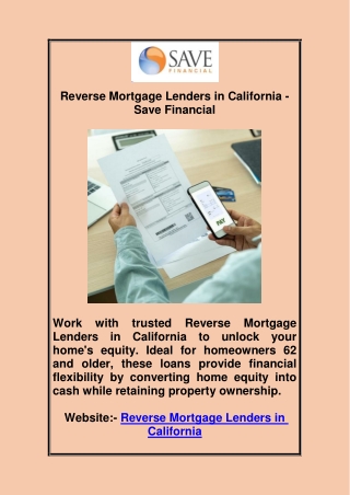 Reverse Mortgage Lenders in California - Save Financial