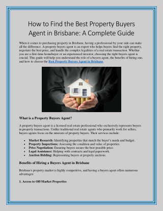 How to Find the Best Property Buyers Agent in Brisbane A Complete Guide