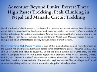 Adventure Beyond Limits Everest Three High Passes Trekking, Peak Climbing in Nepal and Manaslu Circuit Trekking