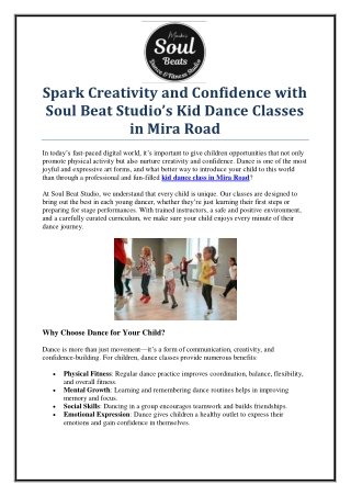 Fun & Energetic Kid Dance Class in Mira Road – Join Soul Beat Studio