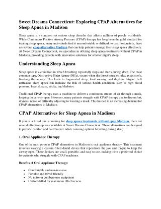 Sweet Dreams Connecticut Exploring CPAP Alternatives for Sleep Apnea in Madison