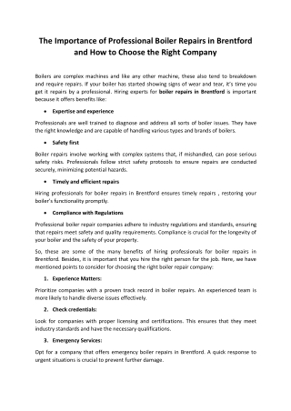 Importance of Professional Boiler Repairs in Brentford and How to Choose the Right Company