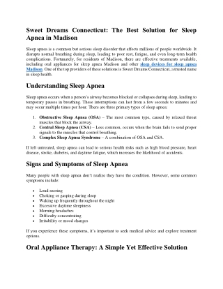 Sweet Dreams Connecticut The Best Solution for Sleep Apnea in Madison