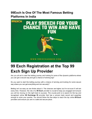 99Exch Is One Of The Most Famous Betting Platforms In India