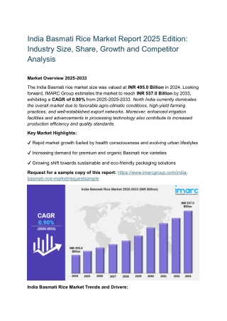 India Basmati Rice Market Report 2025 Edition:  Industry Size, Share, Growth