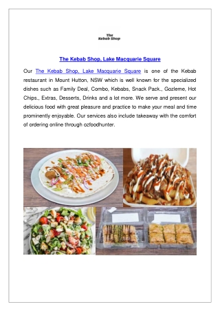 The Kebab Shop Menu- Lake Macquarie Square, Order Now