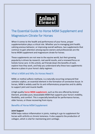 The Essential Guide to Horse MSM Supplement and Magnesium Citrate for Horses