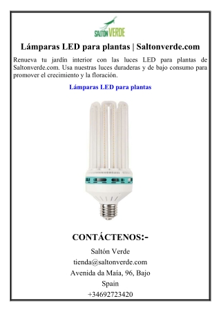 Lámparas LED para plantas | Saltonverde.com