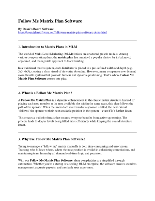 Follow Me Matrix Plan Software