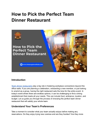 How to Pick the Perfect Team Dinner Restaurant