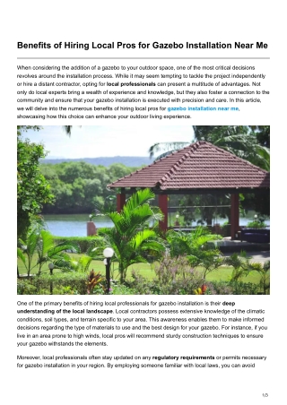 Benefits of Hiring Local Pros for Gazebo Installation Near Me