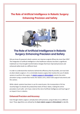 The Role of Artificial Intelligence in Robotic Surgery - Enhancing Precision and Safety