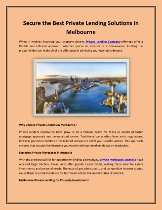 Secure the Best Private Lending Solutions in Melbourne