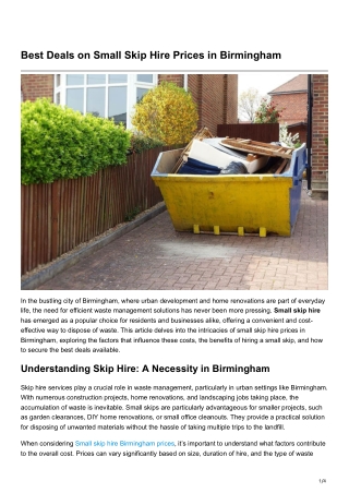 Best Deals on Small Skip Hire Prices inBirmingham