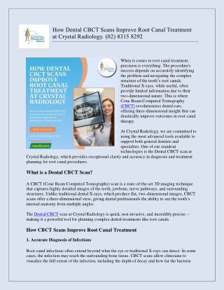 How Dental CBCT Scans Improve Root Canal Treatment at Crystal Radiology. (02) 8315 8292