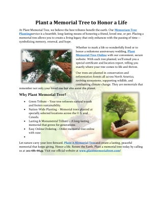 Plant a Memorial Tree to Honor a Life